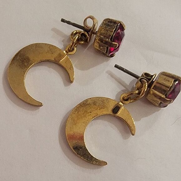 #Sabika Garnet Red Fun Drops With Half-Moon Gold Tone #EarJackets - Picture 3 of 3